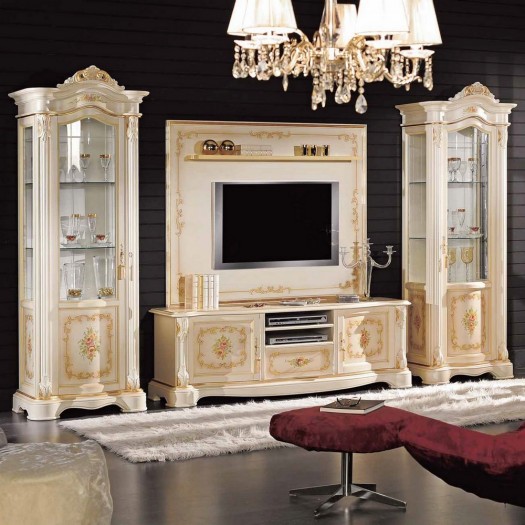 Bílo-zlatá obývací stěna